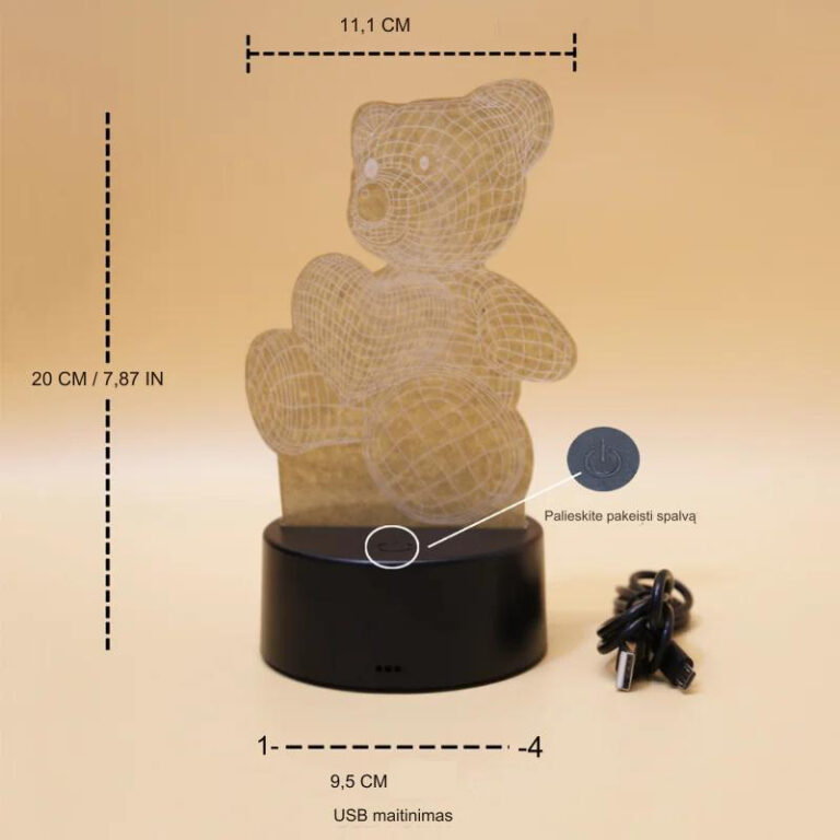 Λαμπτήρας νύχτας με εφέ 3D Bear και τηλεχειριστήριο Užsisakykite Trendai.lt 9